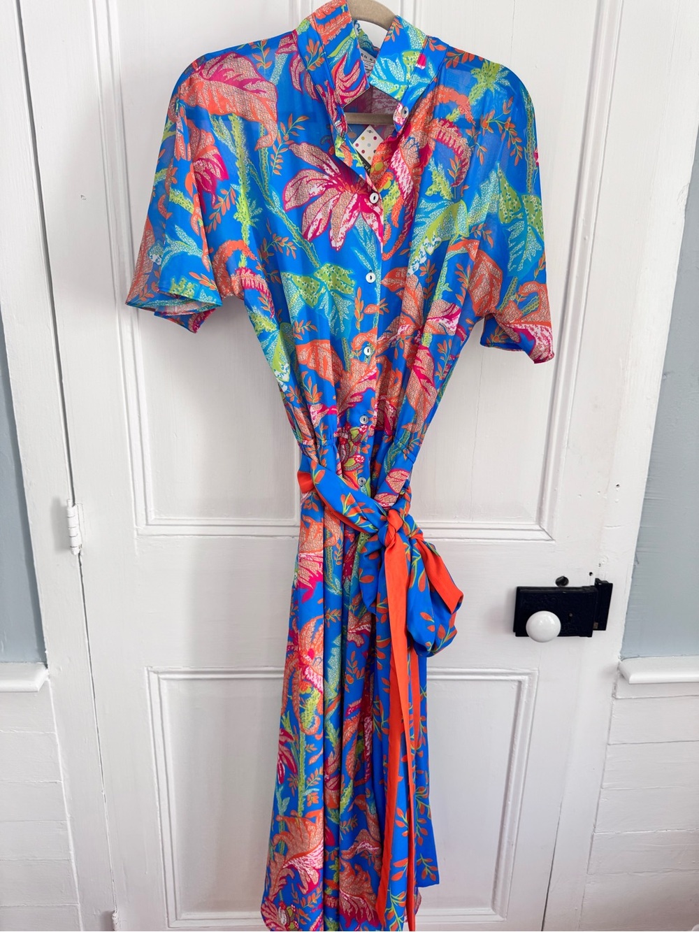 Gretchen scott NWT women’s large Palm Palm belted maxi dress $229 retail